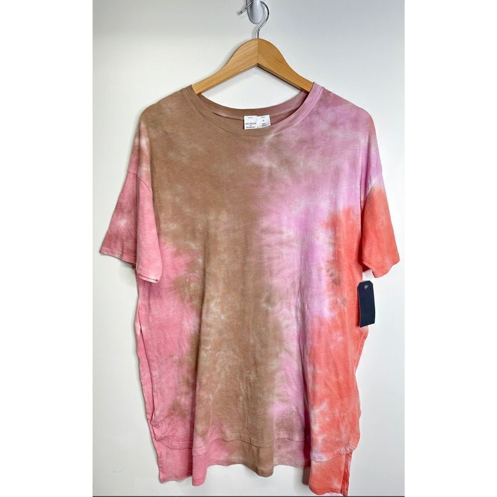 Melrose and Market Shirt Womens Crewneck Oversized Tie Dye Multicolor Short Slee